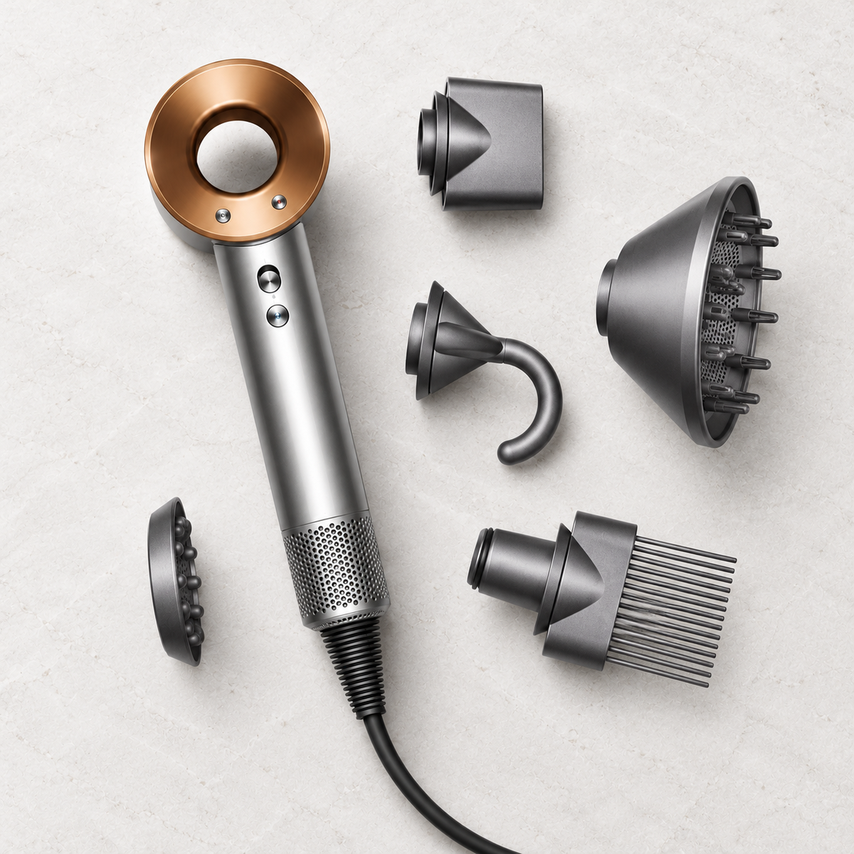 Dyson Supersonic HD07 Hair Dryer - Nickel/Copper, 1600W, 5 Magnetic Attachments