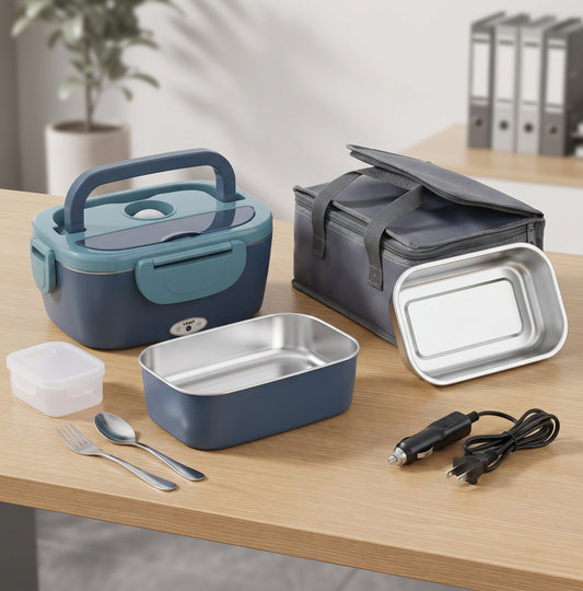 Electric Heated Lunch Box, 1.5L, 110V & 12V/24V, with Insulated Carry Bag
