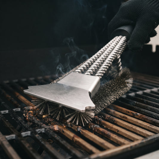 Stainless Steel Grill Cleaning Brush, Triple Head, 18-Inch Handle
