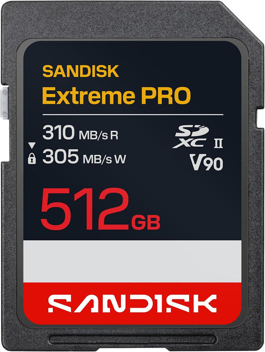 SanDisk Extreme PRO 512GB SDXC UHS-II V90 Memory Card, 310MB/s