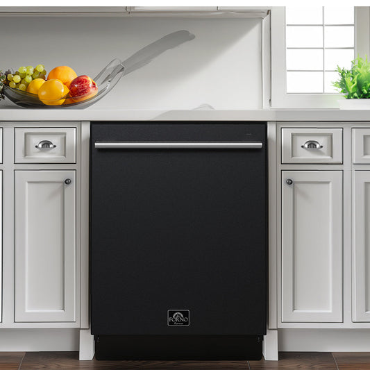 Forno Romano 24-Inch Built-In Tall Tub Dishwasher, Black with Stainless Steel Handles (Model FDWBI8035-24BLK)