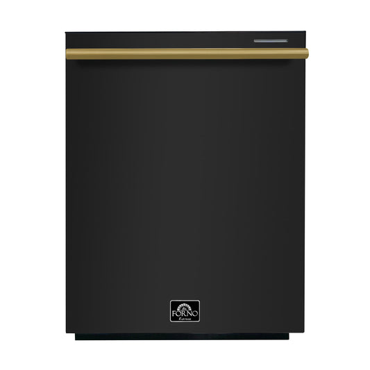 Forno Pozzo 24-Inch Built-In Dishwasher, Black with Antique Brass Handle (Model FDWBI8067-24BLK)