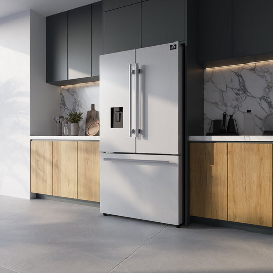 FORNO Aosta 36 in Freestanding Refrigerator, 22.4 cu ft, External Water Dispenser, Automatic Ice Maker, Stainless Steel, Model FFFFD1866-36SB