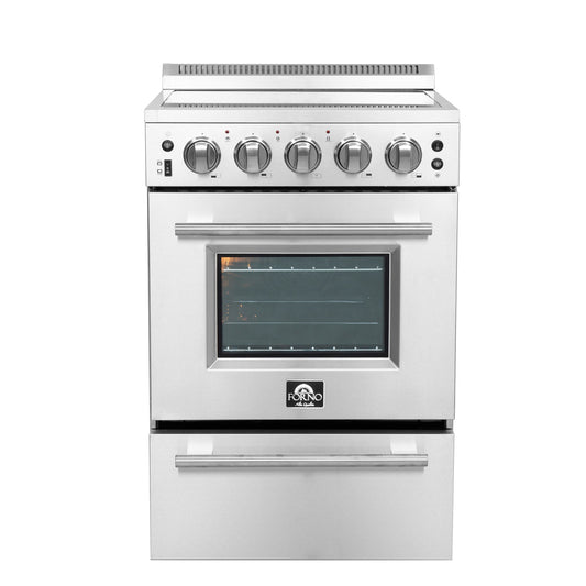 FORNO Loiano 24 in. 2.3 cu. ft. Freestanding Electric Range with 4 Radiant Elements, Storage Drawer, Air Fryer Kit, Stainless Steel (FFSEL6069-24)