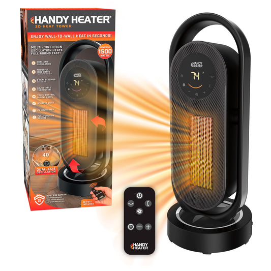 1500W Ceramic Tower Heater with Dual-Axis Oscillation, Remote and Timer