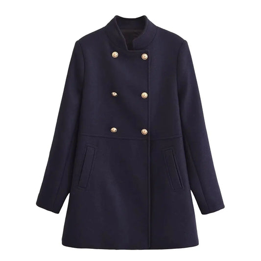 Petite Tailored Pea Coat – Classic Wool Blend Jacket for Petite Women