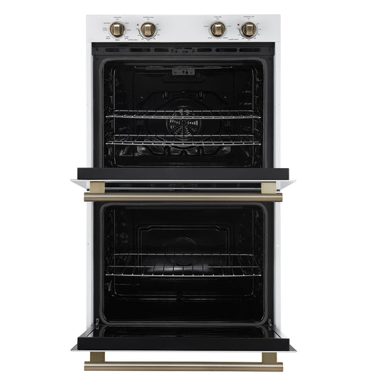 FORNO Espresso Vomero 30-Inch Electric Double Wall Oven, 10.0 cu. ft., White with Antique Brass Accents (FBOEL1324-30WHT)