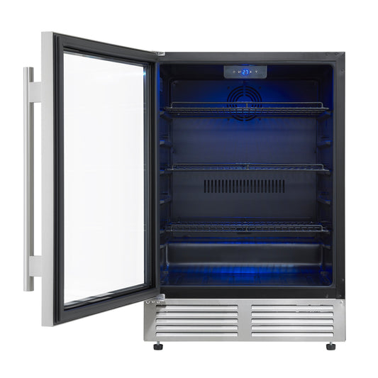 Forno Frescolino 24-Inch Beverage Cooler Refrigerator, 188-Can Capacity, Triple-Layer Glass Door, LED Interior Light, Stainless Steel (FWCDR6665-24S)