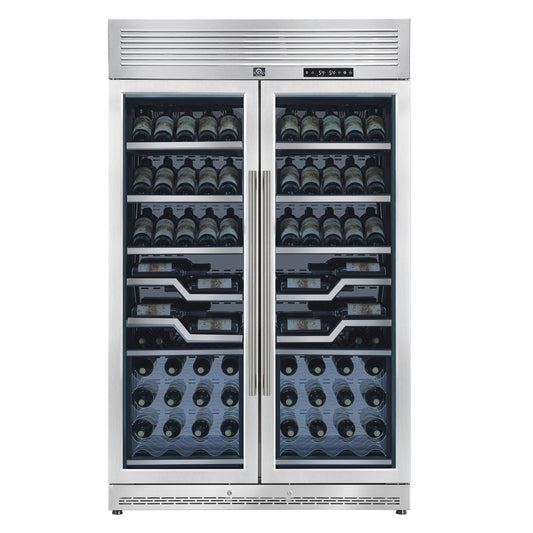 FORNO Abruzzo 48-Inch Dual Zone Wine Cooler, 24 cu.ft., 102-Bottle Capacity, Stainless Trim Shelves (Model FWCDR6611-48S)
