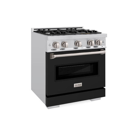 ZLINE 30 in. Gas Range 4.2 cu. ft. 4 Burners Stainless Steel with Black Matte Door, MODEL CGR-BLM-30