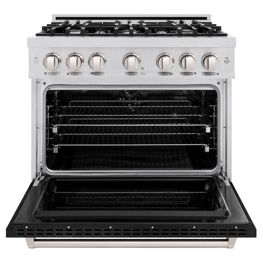 ZLINE 36 in. Classic Dual Fuel Range with 6 Gas Burners and 5.2 cu. ft. Electric Convection Oven in Stainless Steel with Black Matte Door (CDR-BLM-36)