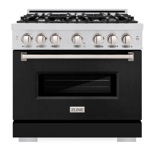 ZLINE 36 in. Gas Range 5.2 cu. ft. 6 Burner Stainless Steel with Black Matte Door (CGR-BLM-36)