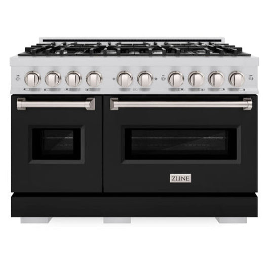 ZLINE 48 in. 6.7 cu. ft. Classic Dual Fuel Range with Double Oven and 8 Burners in Stainless Steel with Black Matte Doors (CDR-BLM-48)