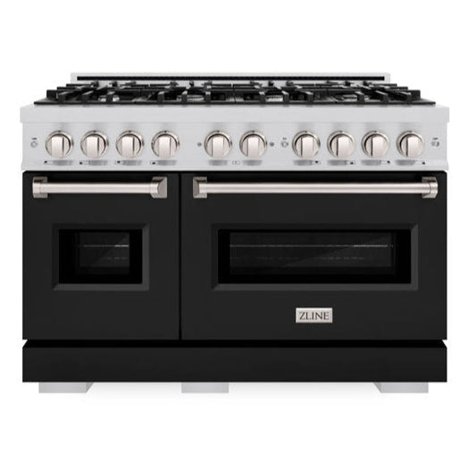 ZLINE 48 in. Gas Range Double Oven 6.7 cu. ft. 8 Burners Stainless Steel with Black Matte Doors (CGR-BLM-48)