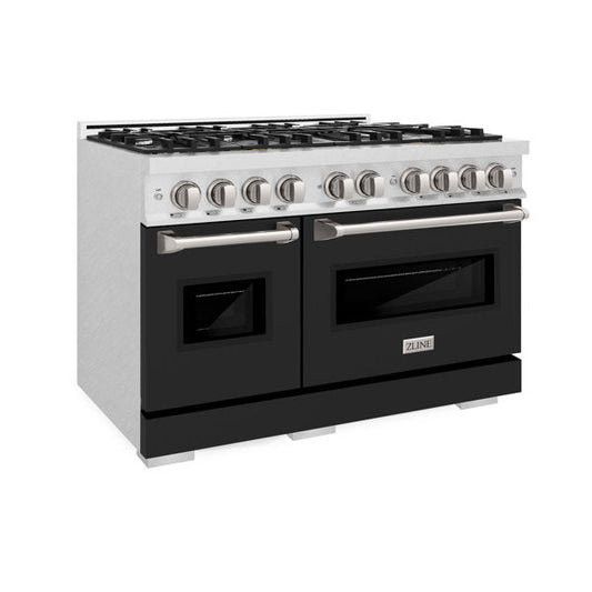 ZLINE 48 in. Gas Range Double Oven 6.7 cu. ft. 8 Burner Cooktop Satin Stainless Steel with Black Matte Doors (CGRS-BLM-48)