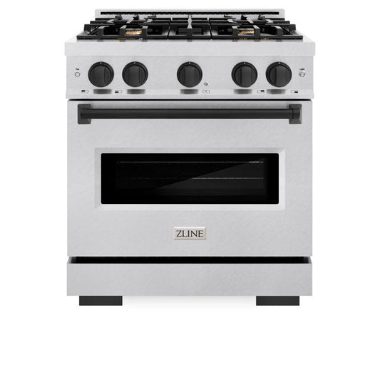 ZLINE 30 in. Gas Range 4.2 cu. ft. 4 Burner Convection Oven Satin Stainless Steel with Matte Black Accents (CGRSZ-30-MB)