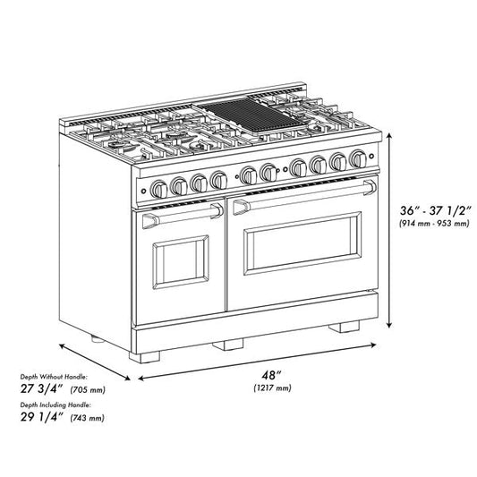ZLINE Autograph Edition 48 in. 6.7 cu. ft. Double Oven Dual Fuel Range with 8 Gas Burners in Stainless Steel with Black Matte Doors and Champagne Bronze Accents (CDRZ-BLM-48-CB)