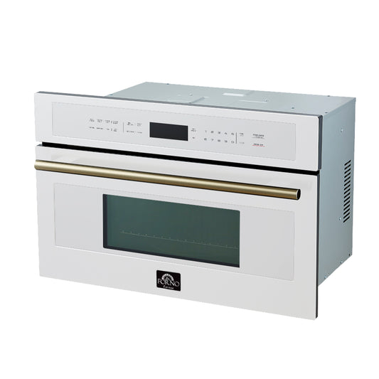 FORNO Oliena 30-Inch Built-In Microwave Oven, 1.6 cu. ft., White with Antique Brass Handle, Model FMWDR3093-30WHT