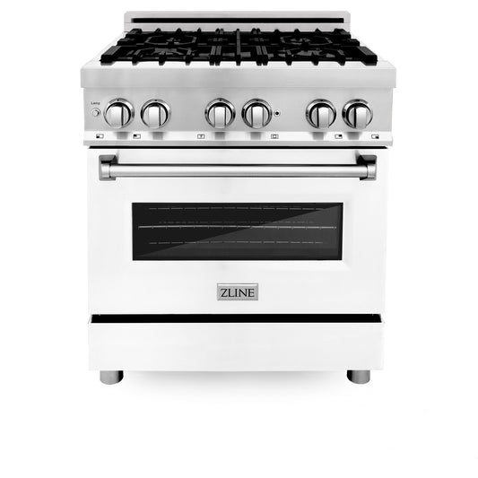 ZLINE 30-Inch Professional Gas Range with Electric Oven, Stainless Steel, White Matte Door (Model RA-WM-30)