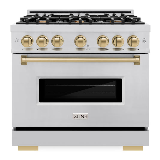 ZLINE 36 in. Gas Range 5.2 cu. ft. 6 Burners Stainless Steel Champagne Bronze Accents (CGRZ-36-CB)