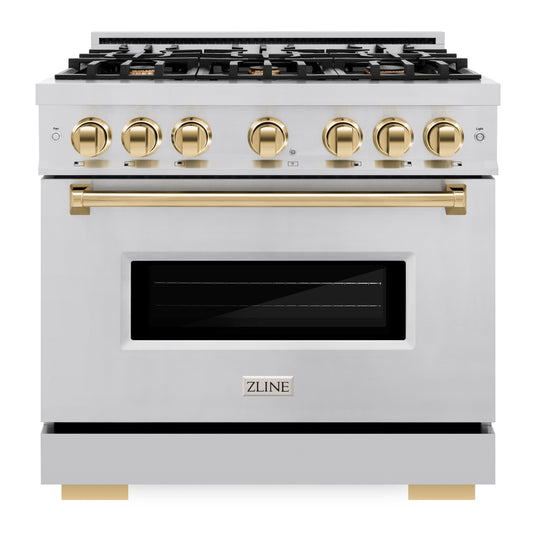 ZLINE 36 in. Gas Range 5.2 cu. ft. 6 Burners Stainless Steel Polished Gold Accents (CGRZ-36-G)