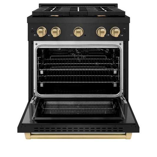 ZLINE Autograph Edition 30 in. Paramount Dual Fuel Range with 4 Gas Burners and Electric Convection Oven, 4.2 cu. ft., Black Stainless Steel with Champagne Bronze Accents (SDRBZ-30-CB)