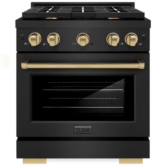 ZLINE Autograph Edition 30 in. 4.2 cu. ft. Paramount Gas Range with Convection Gas Oven, Black Stainless Steel with Champagne Bronze Accents (SGRBZ-30-CB)