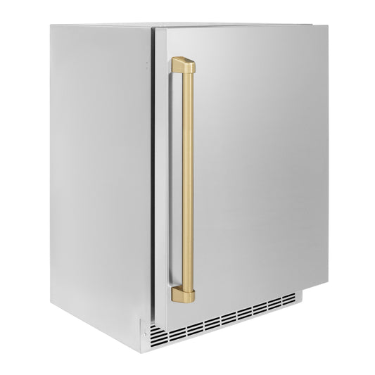 ZLINE Autograph 24" Touchstone 151 Can Beverage Fridge with Solid Stainless Steel Door and Champagne Bronze Handle, RBSOZ-ST-24-CB
