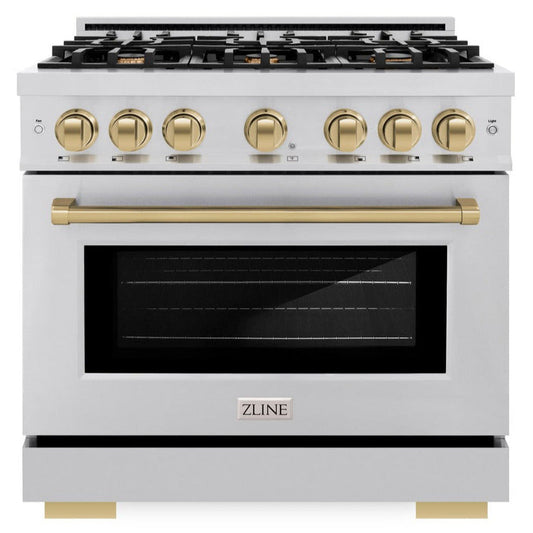 ZLINE 36 in. Select Dual Fuel Range 5.2 cu. ft. 6 Burners Stainless Steel with Champagne Bronze Accents (HDRZ-36-CB)