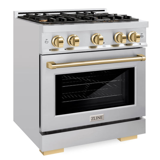 ZLINE 30 in. Gas Range 4.2 cu. ft. 4 Burners Stainless Steel with Polished Gold Accents (HGRZ-30-G)