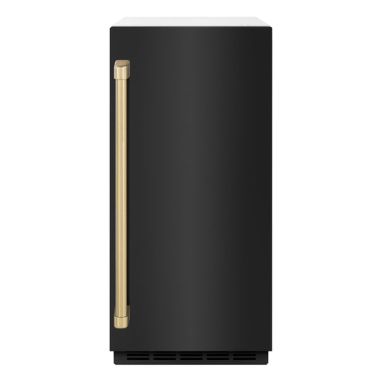 ZLINE Autograph 15" Touchstone Clear Cube Ice Maker with Drain Pump and Black Stainless Steel Door with Champagne Bronze Handle, ICCDZ-BS-15-CB