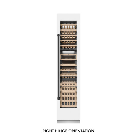 ZLINE Autograph 18" 9.0 cu. ft. Triple Zone 68 Bottle Right Hinge Column Wine Cooler in White Matte with Matte Black Accents, RCWVRZ-WM-18-MB