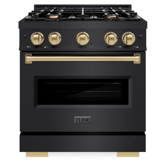 ZLINE 30 in. Gas Range 4.2 cu. ft. 4 Burners Black Stainless Steel Champagne Bronze Accents (CGRBZ-30-CB)