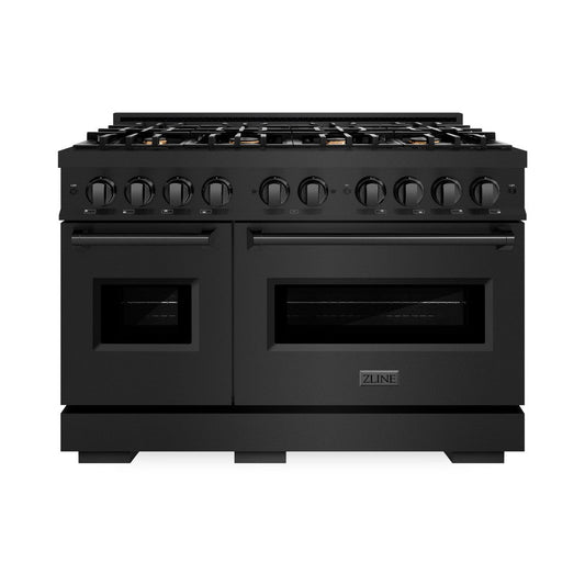 ZLINE 48 in. Dual Fuel Range – Double Oven, 6.7 cu. ft. Capacity, 8 Brass Burners, Black Stainless Steel (CDRB-BR-48)