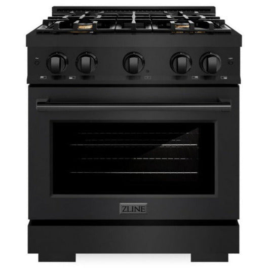 ZLINE Select 30 in. Dual Fuel Range 4.2 cu. ft. with 4 Brass Burners, Convection Oven, Black Stainless Steel (HDRB-BR-30)