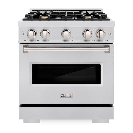 ZLINE 30 in. Gas Range 4.2 cu. ft. 4 Brass Burners Convection Gas Oven Satin Stainless Steel (CGRS-BR-30)