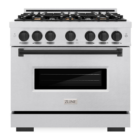 ZLINE 36 in. Gas Range 5.2 cu. ft. 6 Burner Cooktop Convection Gas Oven Satin Stainless Steel Matte Black Accents (CGRSZ-36-MB)