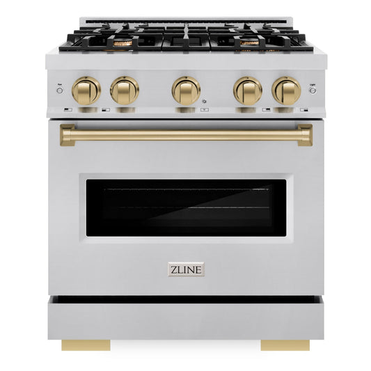ZLINE 30 in. Dual Fuel Range 4.2 cu. ft. 4 Burner Stainless Steel with Champagne Bronze Accents (CDRZ-30-CB)