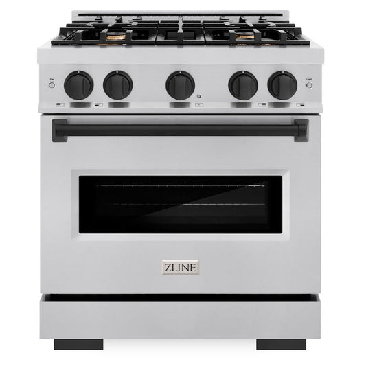 ZLINE Autograph Edition 30 in. Classic Dual Fuel Range, 4 Burners, 4.2 cu. ft. Oven, Stainless Steel with Matte Black Accents (CDRZ-30-MB)