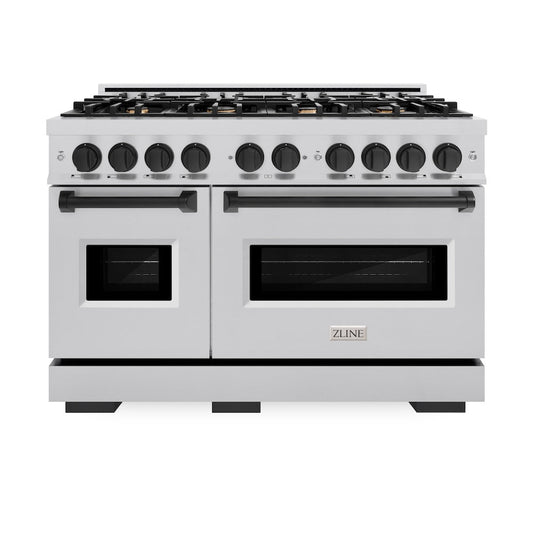 ZLINE Autograph Edition 48 in. Classic Double Oven Dual Fuel Range with 8 Gas Burners, 6.7 cu. ft. Capacity, Stainless Steel with Matte Black Accents (CDRZ-48-MB)