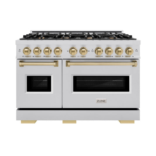 ZLINE 48 in. Gas Range Double Oven 6.7 cu. ft. 8 Burners Stainless Steel with Champagne Bronze Accents (CGRZ-48-CB)