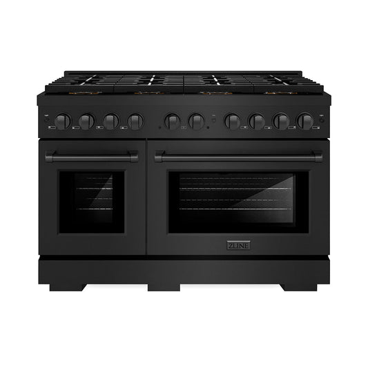 ZLINE 48 in. Dual Fuel Range 6.7 cu. ft. with 8 Burner DuoPro™ Cooktop and Dual Ovens in Black Stainless Steel (PSDRB-48)