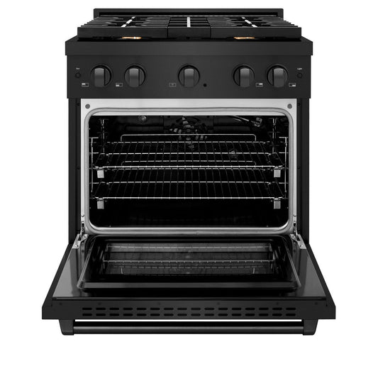 ZLINE Paramount 30 in. Dual Fuel Range with 4 Brass Burners and 4.2 cu. ft. Electric Convection Oven in Black Stainless Steel (SDRB-BR-30)