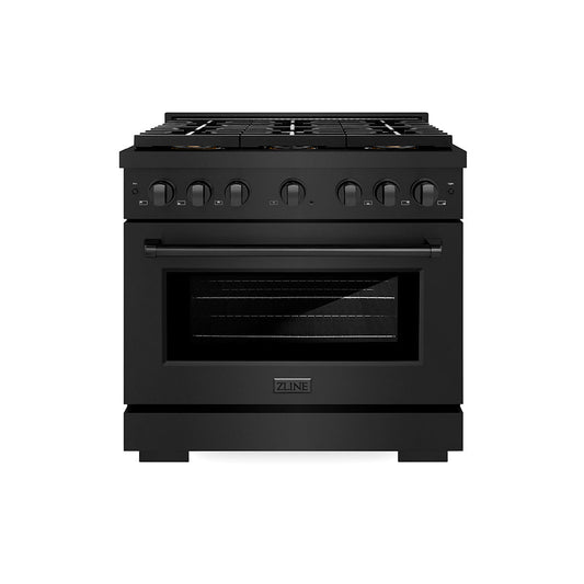 ZLINE 36 in. Gas Range 5.2 cu. ft. Black Stainless Steel 6 Burner DuoPro™ Cooktop Convection Gas Oven (PSGRB-36)