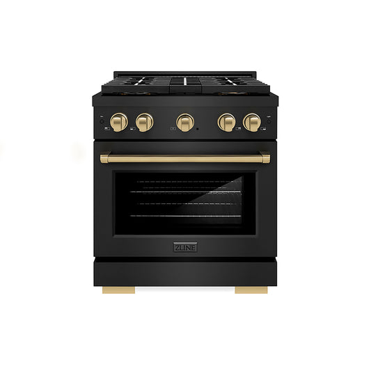 ZLINE 30 in. Gas Range 4.2 cu. ft. – 4 Burner DuoPro™ Cooktop, Convection Gas Oven, Black Stainless Steel with Champagne Bronze Accents (PSGRBZ-30-CB)