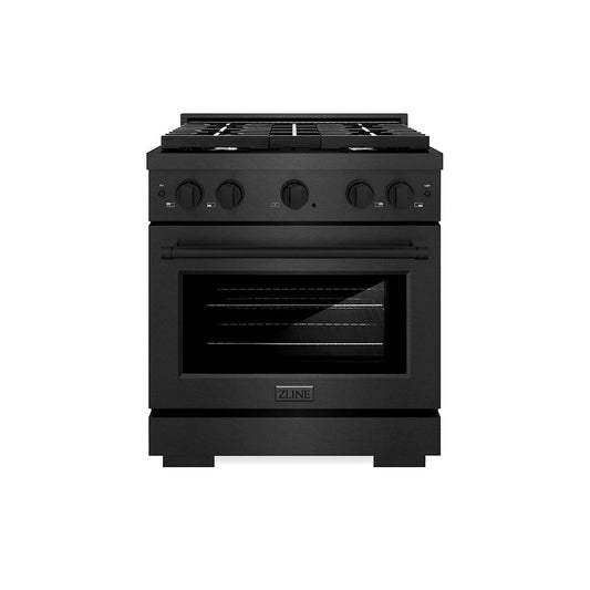 ZLINE 30 in. Dual Fuel Range 4.2 cu. ft. Gas Cooktop 4 Burners Black Satin Stainless Steel (SDRBS-30)