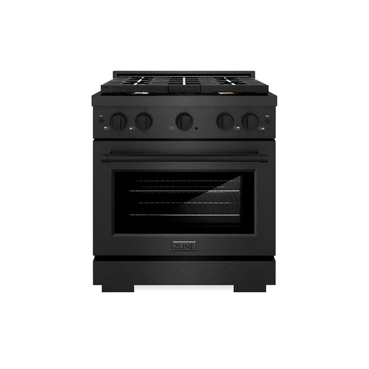 ZLINE 30 in. Dual Fuel Range 4.2 cu. ft. Gas Cooktop 4 Brass Burners Black Satin Stainless Steel (SDRBS-BR-30)