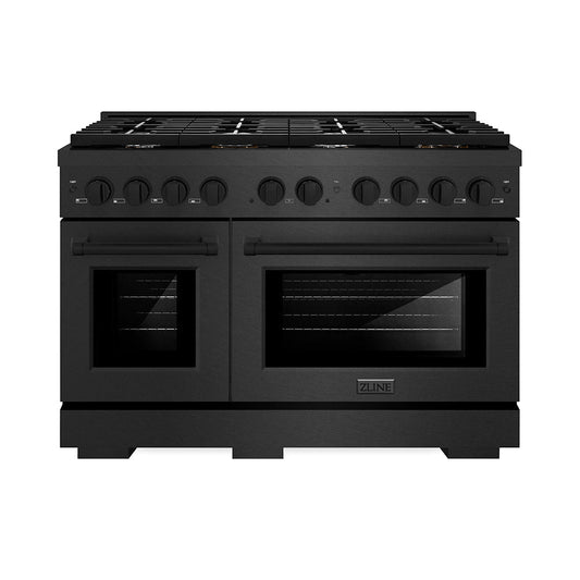 ZLINE 48 in. Dual Fuel Range 6.7 cu. ft. Double Oven 8 Brass Burners Black Satin Stainless Steel (SDRBS-BR-48)