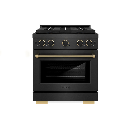 ZLINE 30 in. Dual Fuel Range 4.2 cu. ft. 4 Burner Gas Cooktop Black Satin Stainless Steel Black & Champagne Bronze Accents (SDRBSZ-30-MBCB)