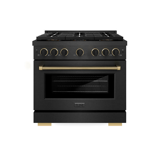 ZLINE 36 in. Dual Fuel Range 5.2 cu. ft. 6 Burner DuoPro Cooktop Black Satin with Black & Champagne Accents (PSDRBSZ-36-MBCB)